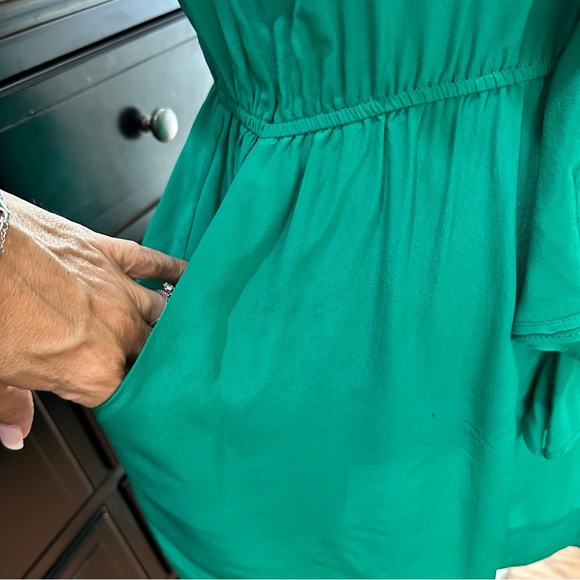 Anthropologie Greylin 100% Silk Emerald Green Ruffle Sleeveless Mini Dress M - Picture 5 of 16